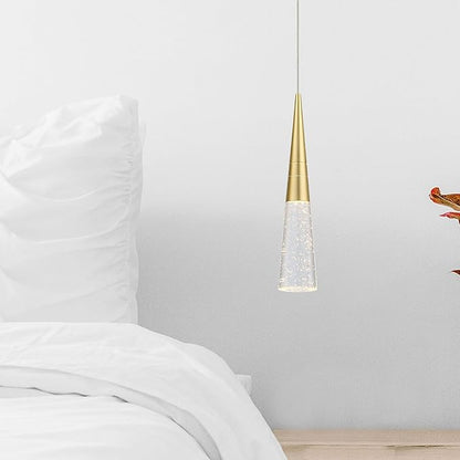 JoollySun Modern Crystal Pendant Light: Gold Mini Cone Hanging Light Fixtures for Kitchen Island Bathroom