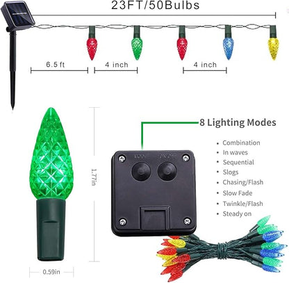 ITICdecor C6 Solar String Lights Outdoor Waterproof, 23FT 50LED Solar Christmas Lights Fairy Lights Decor, 8 Lighting Mode, Christmas Decorations for Xmas Tree Patio Party Decor(Multicolor)