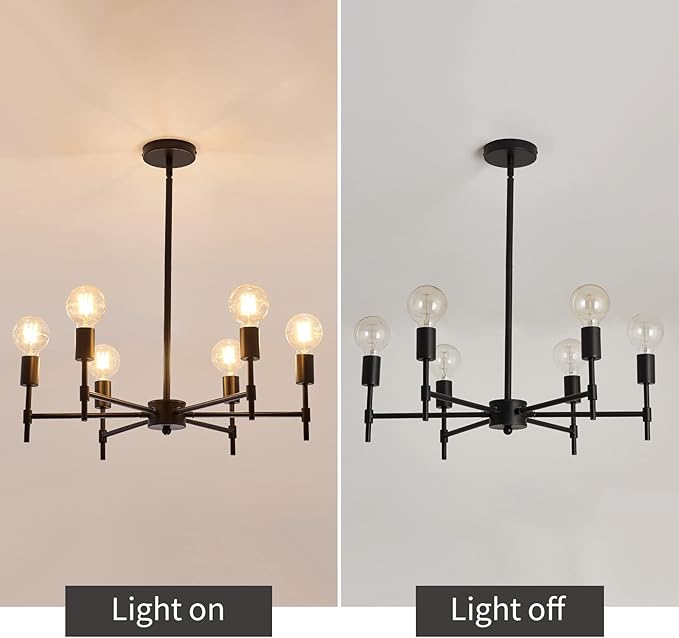 ASGYISA 6-Ceiling Light Black Sputnik Chandelier Metal Modern Semi Flush Mount Fixture Pendant Lights Industrial Farmhouse for Bedroom Kitchen Dining Room Living Room Laundry Room E26 Base