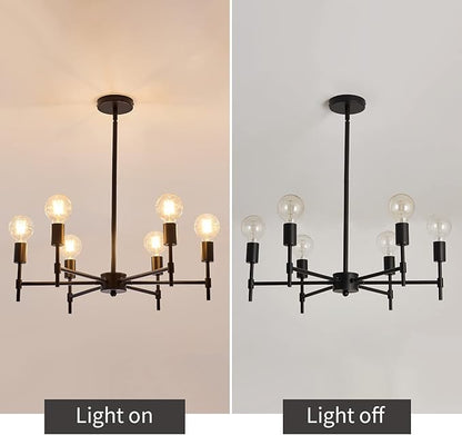 ASGYISA 6-Ceiling Light Black Sputnik Chandelier Metal Modern Semi Flush Mount Fixture Pendant Lights Industrial Farmhouse for Bedroom Kitchen Dining Room Living Room Laundry Room E26 Base