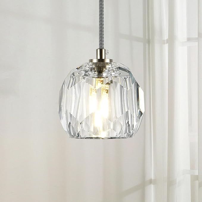 Modern Crystal Pendant Light Fixtures, Single Raindrop Hanging Lamp, Small 1 Light Farmhouse Chandelier for Dining Room Bedroom Bathroom Kitchen Island