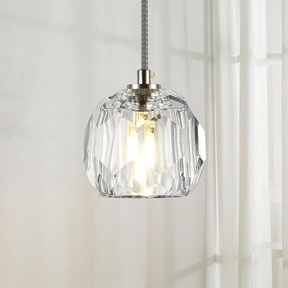 Modern Crystal Pendant Light Fixtures, Single Raindrop Hanging Lamp, Small 1 Light Farmhouse Chandelier for Dining Room Bedroom Bathroom Kitchen Island
