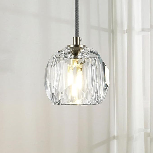 Modern Crystal Pendant Light Fixtures, Single Raindrop Hanging Lamp, Small 1 Light Farmhouse Chandelier for Dining Room Bedroom Bathroom Kitchen Island