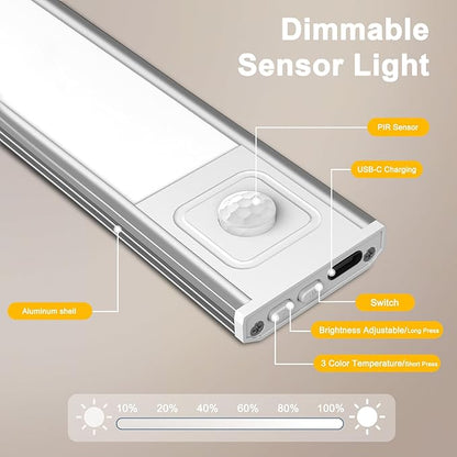 Onforu 9.8" Under Cabinet Lighting, 2000mAh USB-C Rechargeable, Motion Sensor Under Cabinet Lights with 3 Color & Dimmable, Magnetic Under Counter Lights for Kitchen, Closet, 6 Pack