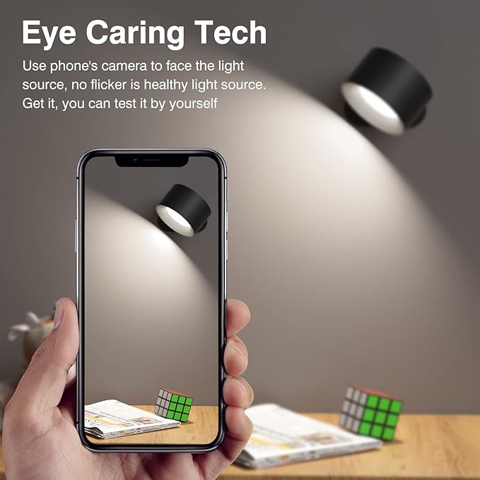 AKSDA LED Reading Lights, Wall Mounted Sconces with 3 Color Temperatures & 3 Brightness Levels, Rechargeable Battery Operated Touch Control 360° Magnetic Ball for Study Bedside Bedroom