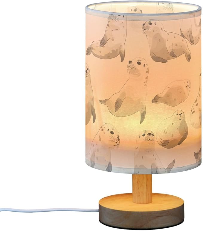 Bedside Table Lamp Cute Fur Seal Animal Nightstand Lamp with Wood Desk Lamps for Bedroom Living Room Nursery Office Home Decor