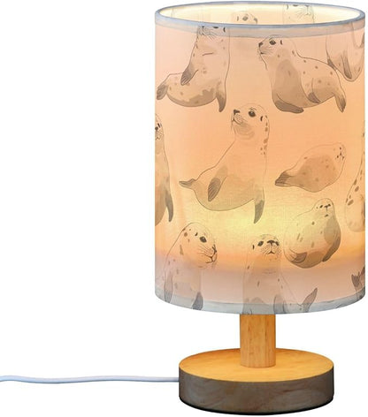 Bedside Table Lamp Cute Fur Seal Animal Nightstand Lamp with Wood Desk Lamps for Bedroom Living Room Nursery Office Home Decor