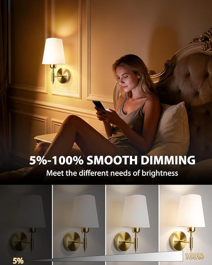 Adetu Battery Operated Wall Sconces Set of Two, Gold Rechargeable Wall Lights with 10000mAh RGB Rechargeable Magnetic Bulb, Battery Wall Sconce with Remote Control for Bedroom Decor