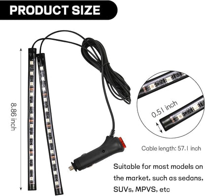 Car LED Strip Light, 12V 24 LED Interior Atmosphere Lights Under Dash Ambient Night Light, Auto Interior Decorative Lamp with Cigarette Adapter Plug (Ice Blue,Cigarette Lighter)