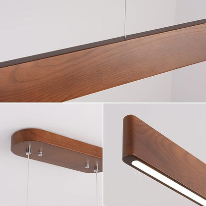 YISDESIGN 39.4" Wood Linear Pendant Light 24w Led Dimmable Dining Room Light Wood Kitchen Island Pendant Hanging Light for Kitchen Island Office Lights Walnut Color
