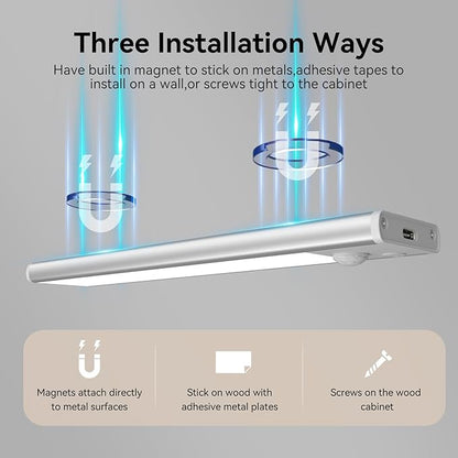 Under Cabinet Lighting, LED Magnetic Motion Activated Under Cabinet Lights, Rechargeable Closet Lights 2800mAh Battery Operated, Wireless Dimmable Under Counter Lights for Kitchen,Hallway 3 Pack