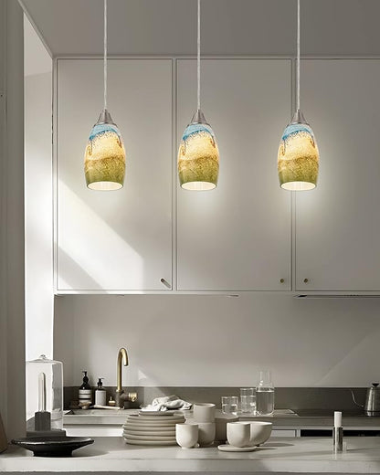 karyfine Mini Glass Pendant Lights,Blown Art Glass Pendant Hanging Light Fixtures Kitchen Island Pendant Lamp Shade with Brushed Nickel Finish for Bar Counter,Hallway,Dining Room Multi color-1P