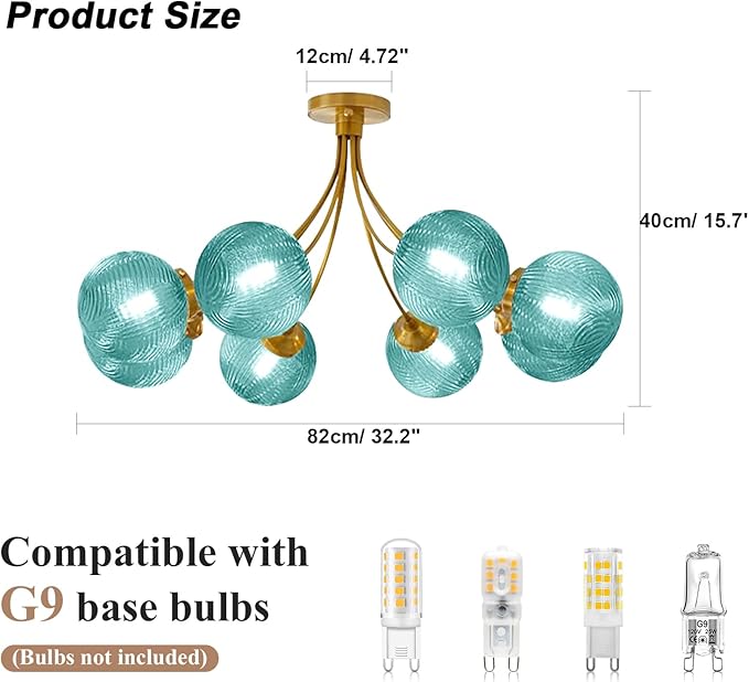 Modern 8-Lights Chandelier Ceiling Pendant Light Dining Room Chandelier Over Table 32.2" Flush Mount Ceiling Lights for Living Room Bedroom Kitchen (Lake Blue)