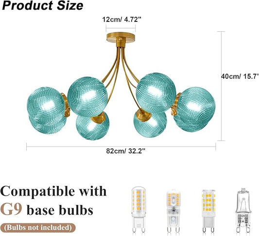Modern 8-Lights Chandelier Ceiling Pendant Light Dining Room Chandelier Over Table 32.2" Flush Mount Ceiling Lights for Living Room Bedroom Kitchen (Lake Blue)