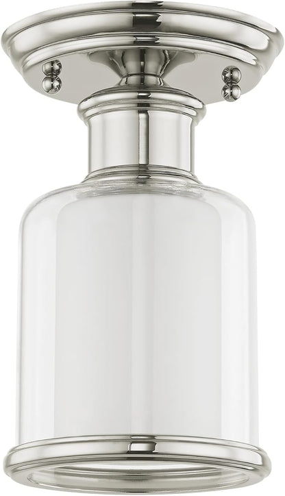 Livex Lighting 40200-35 Restoration One Light Ceiling Mount from Middlebush Collection in Polished Nickel Finish