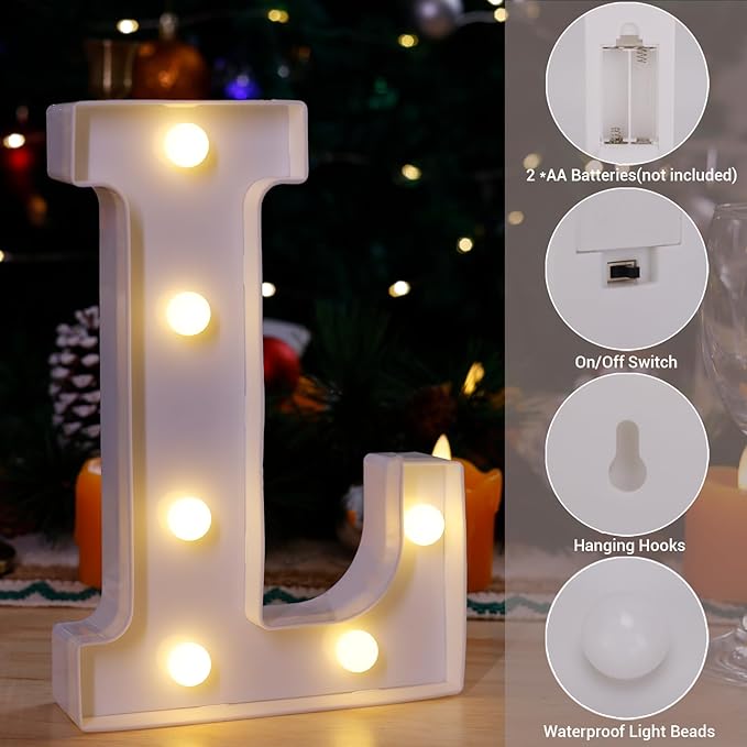 LED Marquee Sign Light Up Letters, Alphabet Light Up Letters Sign, Battery Powered LED Letter Lights for Night Light, Wedding, Birthday, Party, Christmas or Home Decor (Letter L)