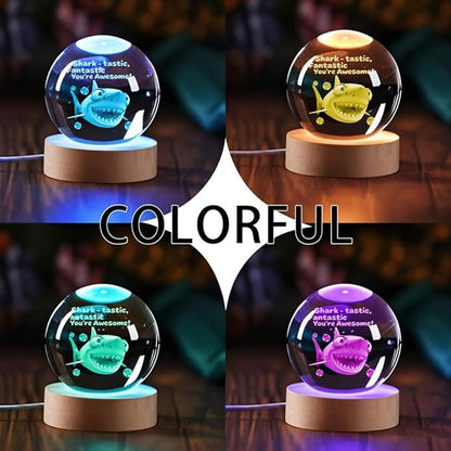 Shark Night Light, 3D Crystal Ball Shark Lamp, Underwater Gifts, 2.36 Inch Ball for Room Decor Boys Girls Birthday Xmas Cool Figurines Gifts
