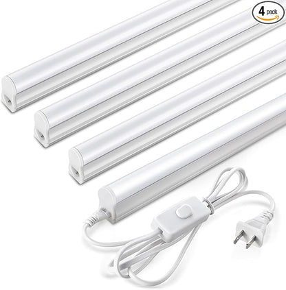 Pak 4FT LED Shop Lights, 2300LM 6500K Cool White, 20W Energy Efficient Linkable Ceiling and Under Cabinet Lighting, T5 Integrated Utility Fixture for Garage, Workshop, Basement, FCC Certified, 4 Pack