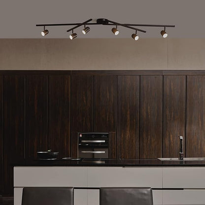 Globe Electric 59471 6-Light Foldable LED Integrated Track Lighting, Matte Black, Center Swivel Bars, 2400 Lumen