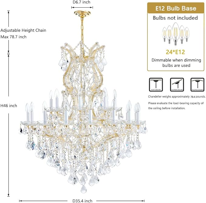 Large Gold Modern Crystal Chandelier Light Fixtures - 24 Lights, Maria Theresa Crystal Pendant Light Foyer Chandelier Fixtures for Staircase Hallway Living Room Entryway