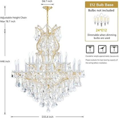 Large Gold Modern Crystal Chandelier Light Fixtures - 24 Lights, Maria Theresa Crystal Pendant Light Foyer Chandelier Fixtures for Staircase Hallway Living Room Entryway
