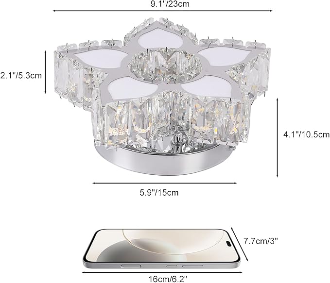 FRIXCHUR Crystal Ceiling Light Small Flower Chandelier Flush Mount Light Fixture for Kitchen Hallway Dining Room Bedroom Girls Room (Warm White)