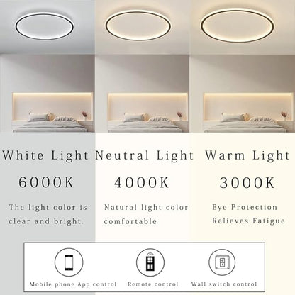 Dimmable LED Ceiling Light Fixture Flush Mount,16 inch Modern Round Recessed Ceiling Lamp with APP Adjustment,Black 44W Close to Ceiling Lighting Living Room Bedroom,3000K-6000K