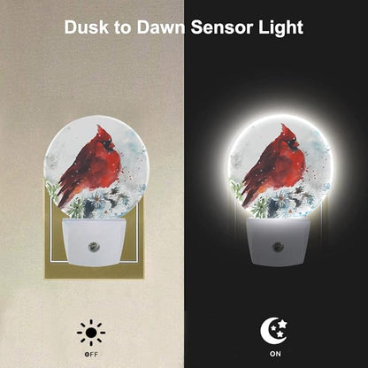 EKOBLA Watercolor Cardinal Night Light, Red Bird Cardinal on Branch Night Lights Plug Into Wall for Bedroom Bathroom Kitchen Hallway Stairs, Gifts Ideal for Girls Women