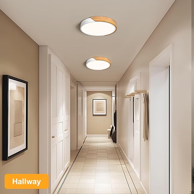 Modern LED Ceiling Light, Minimalist Wood Style Flush Mount Ceiling Light Fixture, Circle Lighting Lamp with Acrylic Lampshade for Bedroom Living Room Dining Room Laundry (White, 11.8'')