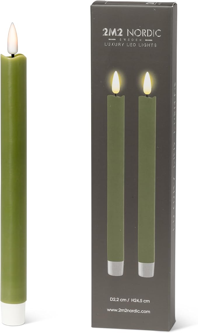Abbott Collection Wax LED Flameless Taper Candle. Set of 2 - Green (9.5" H)