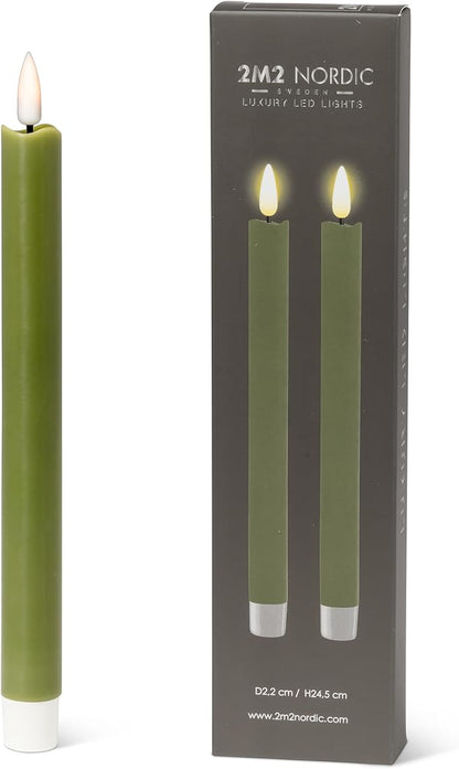 Abbott Collection Wax LED Flameless Taper Candle. Set of 2 - Green (9.5" H)