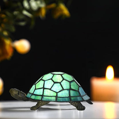 A0019 Tiffany Style Turtle Table Lamp, Handmade Stained Glass Tortoise Animal Night Light, Vintage Accent Desk Lamp for Bedroom Bedside Living Room Home Decor, LED Bulb Included (Green)
