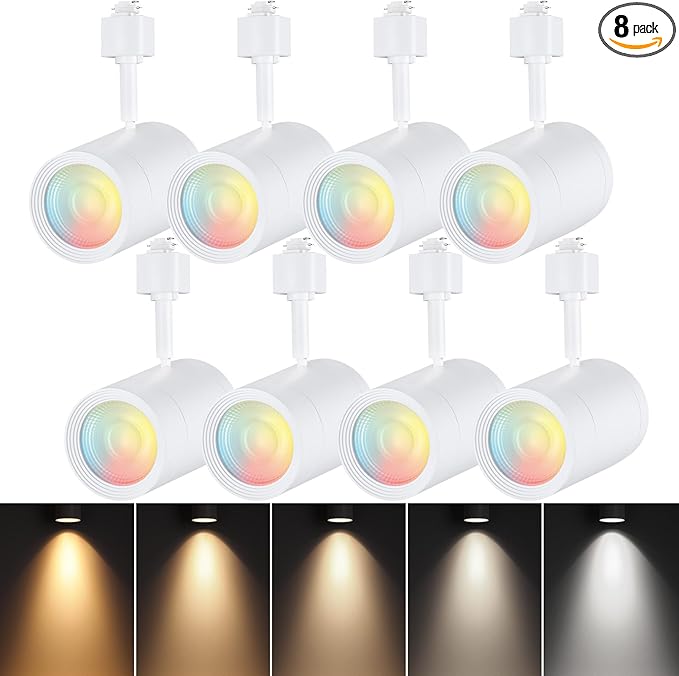 LEONLITE 8-Pack Retail Pro Series 17.5W LED H Track Lighting Heads, ETL, Commercial Dimmable H Track Light Heads for Store Shop Restaurants, CRI90 Track Lighting, 5CCT, Matte White