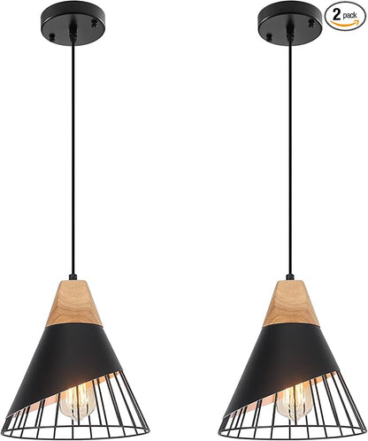 Black Pendant Light, 2 Packs 9.4inch Modern Pendant Lights, Farmhouse Pendant Light, Kitchen Pendant Lighting, Black Pendant Lights Kitchen Island for Living Room, Bar, Bedroom, Office