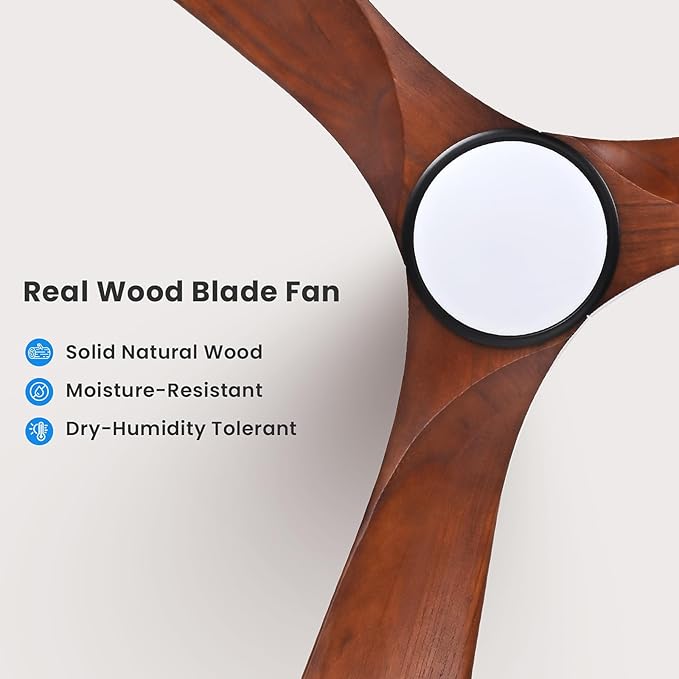 heimo 60 Inch Outdoor Ceiling Fan with Light and Remote, Wood Ceiling Fans with Lights Dimmable for Bedroom Living Dining Room Patios Garage Gazebo Farmhouse Big Dc Reversible Indoor Fan(Walnut)