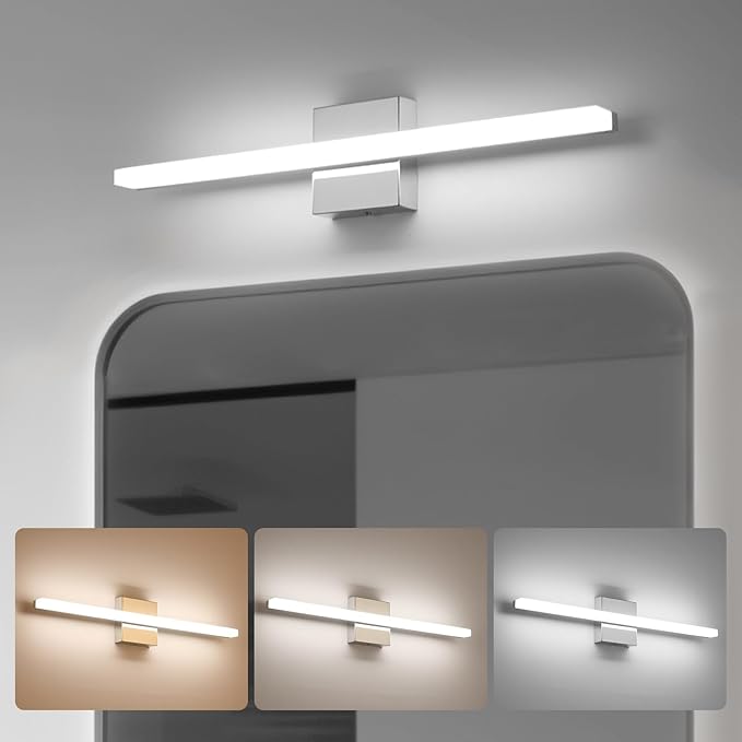 Combuh Modern Bathroom Vanity Light Fixtures Above Mirror Soft Shadow Free Wall Lamp, LED 14W 24 Inch Long Lamp Bars 3CCT Dimmable Chrome Sink Restroom Lighting Lámparas Luces para Baños Sobre Espejo