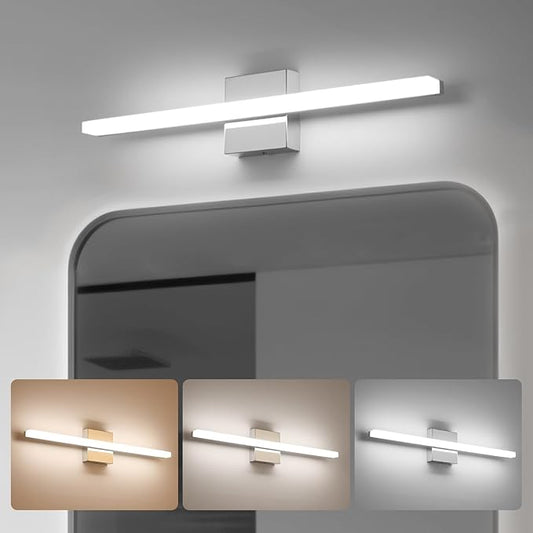 Combuh Modern Bathroom Vanity Light Fixtures Above Mirror Soft Shadow Free Wall Lamp, LED 14W 24 Inch Long Lamp Bars 3CCT Dimmable Chrome Sink Restroom Lighting Lámparas Luces para Baños Sobre Espejo