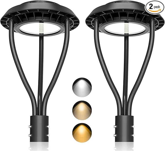 KUKUPPO 2Pack 100W LED Post Top Light ETL Listed 14000Lm Adjustable CCT 3000K/4000K/5000K, Adjustable Wattage 100W/80W/60W Outdoor Pole Light Fixture with Photocell IP65 Waterproof AC100-277V