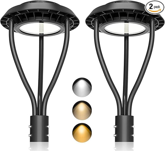 KUKUPPO 2Pack 100W LED Post Top Light ETL Listed 14000Lm Adjustable CCT 3000K/4000K/5000K, Adjustable Wattage 100W/80W/60W Outdoor Pole Light Fixture with Photocell IP65 Waterproof AC100-277V