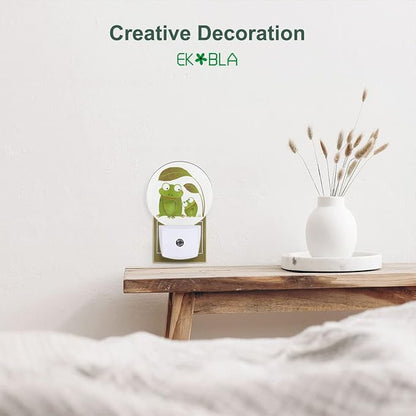 EKOBLA Frog Plug-in Night Light, Two Green Frogs Under Leaf Animal LED Nightlight with Dusk to Dawn Sensor, 0.5W Sleep Friendly for Kids Room