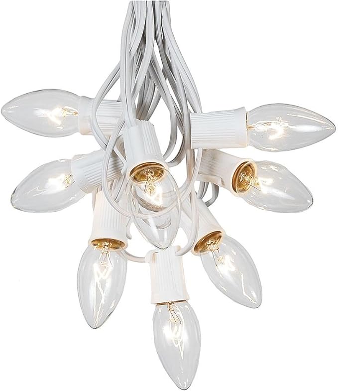 Novelty Lights Clear Twinkle Incandescent Christmas String Lights - Retro Traditional C9 Indoor/Outdoor Light Set w/ 25 Mini Bulbs for Roof Lines, Patios (White Wire, 25' Long)
