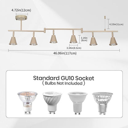 6-Light Modern Track Lighting Fixtures Ceiling, Flexible Foldable Arm and Rotatable Light Head, Champagne Gold Kitchen Track Lighting for Kitchen Islands, Dining Rooms, Bars