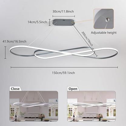 Large Led Chandeliers for Dining Room 59.06in Big Pendant Light for Kitchen Island Dimmable with Remote Ceiling Hanging Pendant Light Height Adjustable for Living Room