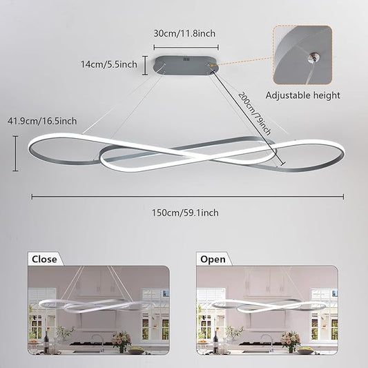 Large Led Chandeliers for Dining Room 59.06in Big Pendant Light for Kitchen Island Dimmable with Remote Ceiling Hanging Pendant Light Height Adjustable for Living Room