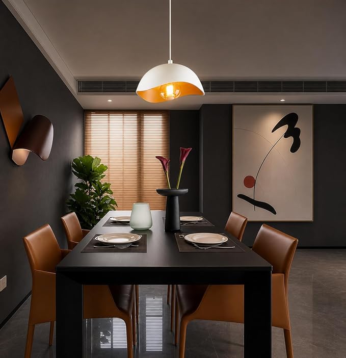 Modern White LED Pendant Light (LED Bulb Included), Soft Ambient Hanging Lamp, Minimalist Ceiling Fixture for Kitchen Island, Dining Room, Scandinavian Style Lighting (2 Pack)