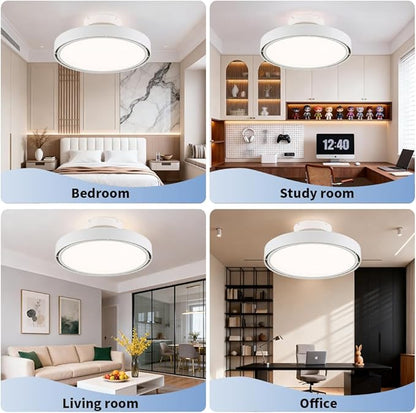 Bladeless Ceiling Fans with Lights and Remote, Flush Mount Modern Ceiling Fan with Light, 6 Speeds, Stepless dimming & 3000-6000K CCT LED Lights for Bedroom, Living Room (White)
