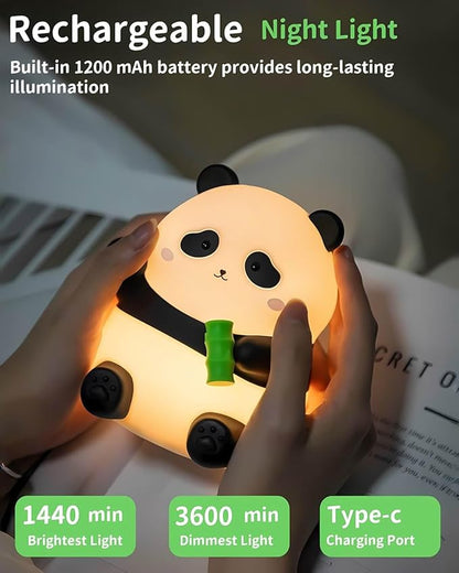 Panda Night Light Squishy, 50Hrs Battery Kids Nightlight, Tap Control 2 Brightness, 30Min Auto-Off, Rechargeable Bedside Lamp for Nursery Toddlers, [Mothers Day Gifts]
