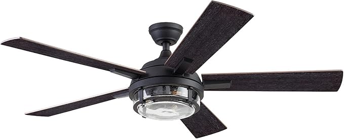 Prominence Home Freyr, 52 Inch Indoor Outdoor LED Ceiling Fan with Light, Remote Control, Dual Mounting Options, 5 Dual Finish Blades, Reversible Motor - 51484-01 (Textured Black)