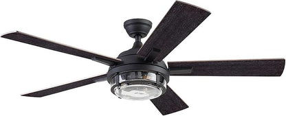 Prominence Home Freyr, 52 Inch Indoor Outdoor LED Ceiling Fan with Light, Remote Control, Dual Mounting Options, 5 Dual Finish Blades, Reversible Motor - 51484-01 (Textured Black)