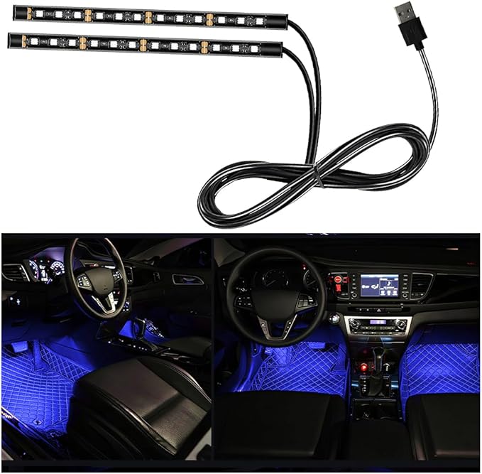 Mandark Car LED Strip Light, 24 LEDs Vehicle RGB Neon Interior Atmosphere Lamp, 12V USB Port Auto Decor Under Dash Ambient Night Light Strip Accessories, Universal for SUV, Sedan, Truck (Blue)